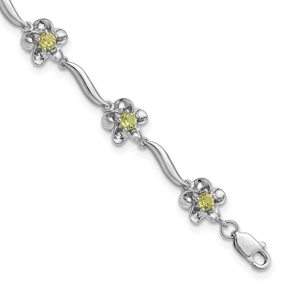 Kazi Luxury Sterling Silver Rhodium-plated Floral Peridot Bracelet
